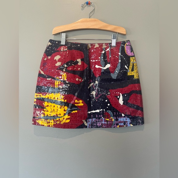 80s splatter art mini skirt with alligator skin shiny print overlay - Picture 4 of 7